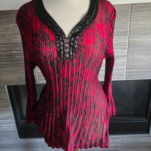 Sash Red & Black Pleated Tunic Top - Size XL
